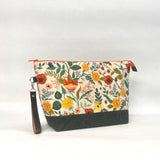 Poppy Fields Natural XL Zipper Knitting Project Craft Wedge Bag with Detachable Leather Wrist Strap