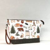 Nordic Christmas XL Zipper Knitting Project Craft Wedge Bag with Detachable Leather Wrist Strapor