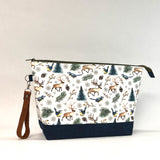 Holiday Reindeer XL Zipper Knitting Project Craft Wedge Bag with Detachable Leather Wrist Strap