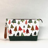 Holiday Pines XL Zipper Knitting Project Craft Wedge Bag with Detachable Leather Wrist Strap