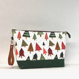 Holiday Pines XL Zipper Knitting Project Craft Wedge Bag with Detachable Leather Wrist Strap