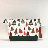 Holiday Pines XL Zipper Knitting Project Craft Wedge Bag with Detachable Leather Wrist Strap