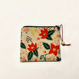 Poinsettia Natural Metallic Padded Zipper Pouch / Coin Purse / Gadget / Cosmetic Bag