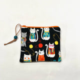 Knit together Cats Black Padded Zipper Pouch / Coin Purse / Gadget / Cosmetic Bag