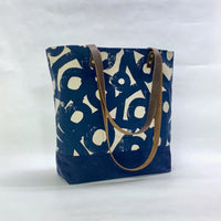 River Rocks / Waxed Canvas Tote Bag with Leather Straps