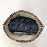 Peonies Natural Large Drawstring Knitting Project Craft Bag
