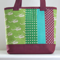 Helicopters on Lime Fabric Tote Bag