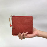 Burgundy Waxed Canvas Padded Zipper Pouch / Coin Purse / Gadget / Cosmetic Bag