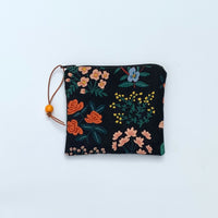 Wildflower Black Padded Zipper Pouch / Coin Purse / Gadget / Cosmetic Bag