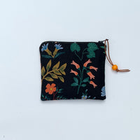 Wildflower Black Padded Zipper Pouch / Coin Purse / Gadget / Cosmetic Bag