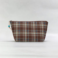 Brown Plaid Small Zipper Pouch Gadget Case Cosmetics Project Bag