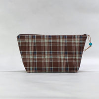 Brown Plaid Small Zipper Pouch Gadget Case Cosmetics Project Bag
