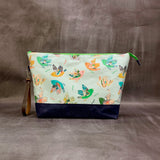 Ambrosia Folk Bird XL Zipper Knitting Project Craft Wedge Bag with Detachable Leather Wrist Strap