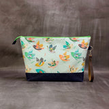 Ambrosia Folk Bird XL Zipper Knitting Project Craft Wedge Bag with Detachable Leather Wrist Strap