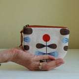 Blue White Burgundy Wool Plaid Round Zipper Pouch / Coin Purse / Gadget Bag
